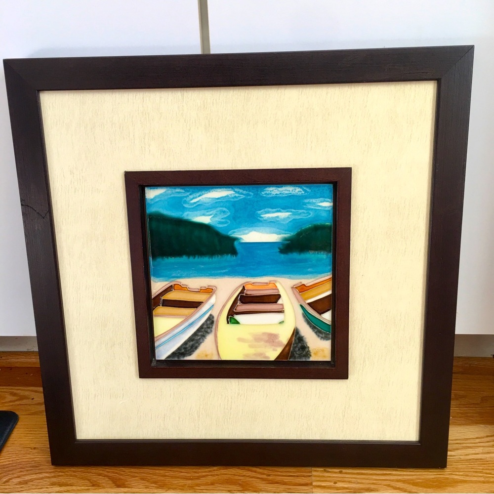 Boat enamel framed art 16x16